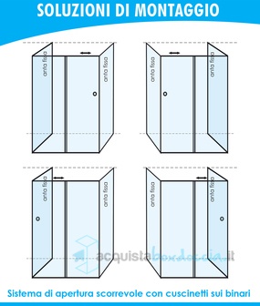 box doccia 3 lati con 2 ante fisse e porta scorrevole 70x115x70 cm opaco