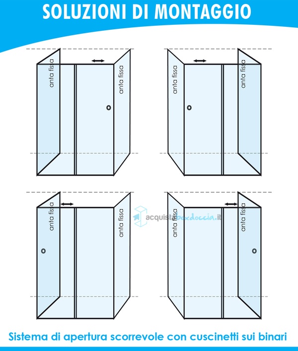 box doccia 3 lati con 2 ante fisse e porta scorrevole 70x115x70 cm opaco