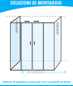 box doccia 3 lati con 2 ante fisse e porta scorrevole 70x180x70 cm trasparente