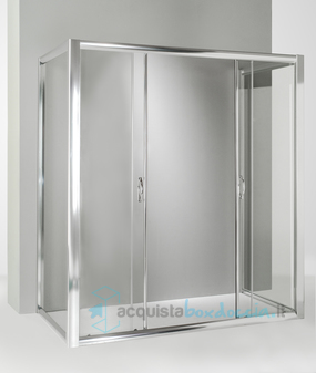 box doccia 3 lati con 2 ante fisse e porta scorrevole 70x180x70 cm trasparente