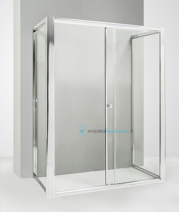 box doccia 3 lati con 2 ante fisse e porta scorrevole 75x155x75 cm trasparente 