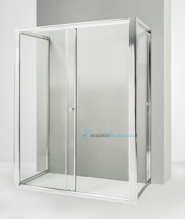 box doccia 3 lati con 2 ante fisse e porta scorrevole 75x155x75 cm trasparente 