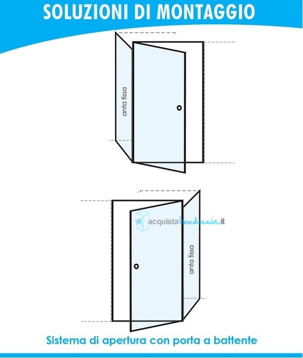 box doccia angolare anta fissa porta battente 100x95 cm trasparente