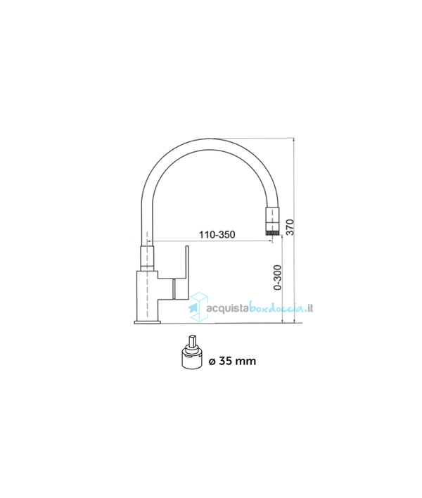 miscelatore monocomando cucina canna snodata grigia con doccetta a due getti co119.5/11