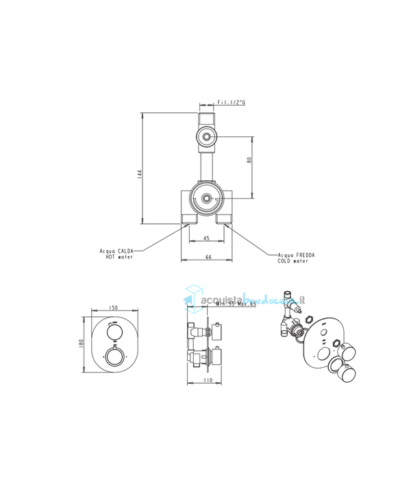 miscelatore tm4vt in ottone termostatico doccia incasso serie sphera