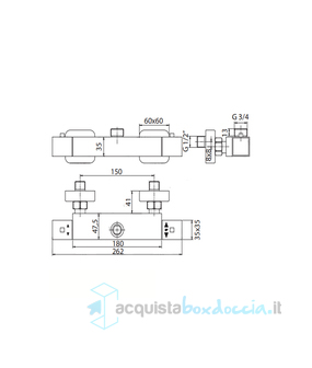 miscelatore tm1q in ottone termostatico doccia esterno 3/4 serie sphera