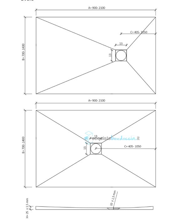 piatto doccia solidstone effetto pietra altezza cm 3 cm 100x158